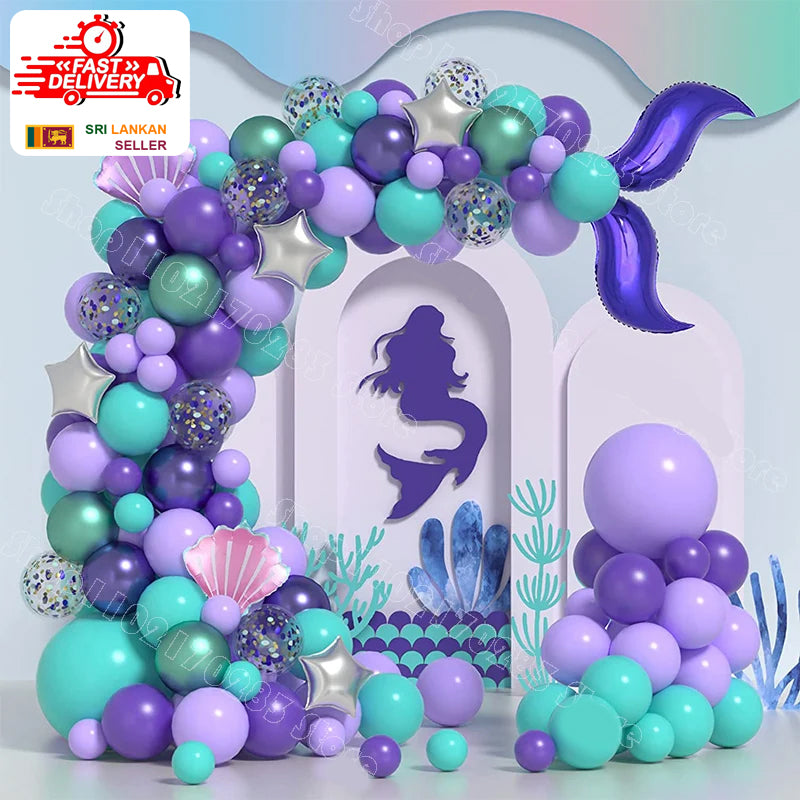 FREE 12 PCS 3D BUTTERFLY WITH Complete Set Mermaid 134-Piece Premium Blue Balloon Garland Kit for Party Decoration, Unisex Balloon Arch Set for All Ages