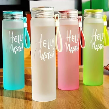 Hello Master Glass Water Bottle with Airtight Cap Holder Strap, 480Ml Random Colours
