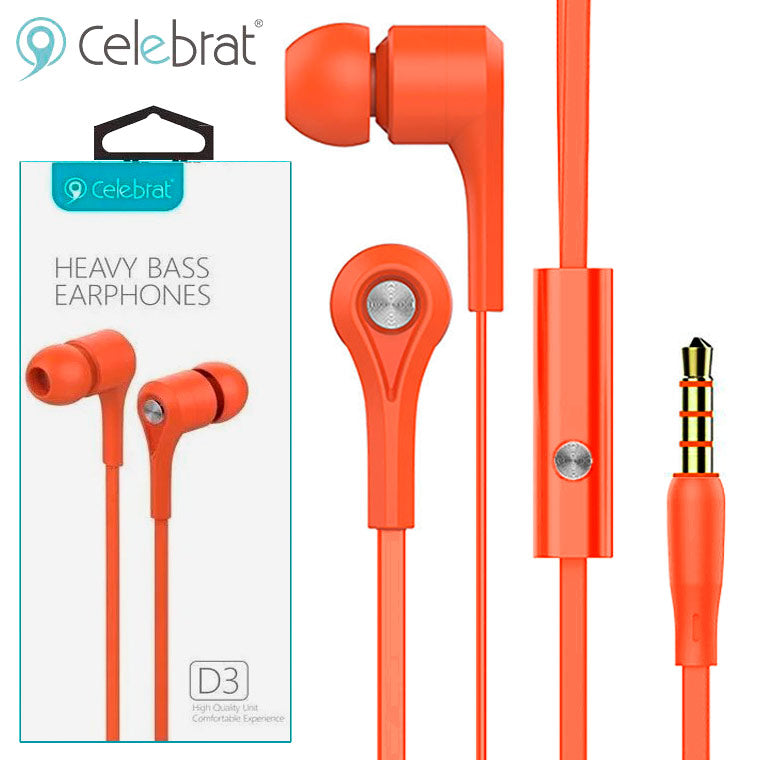 Celebrat D3 Heavy Bass In-Ear Solid Metal Earphones with Mic Flat Wires