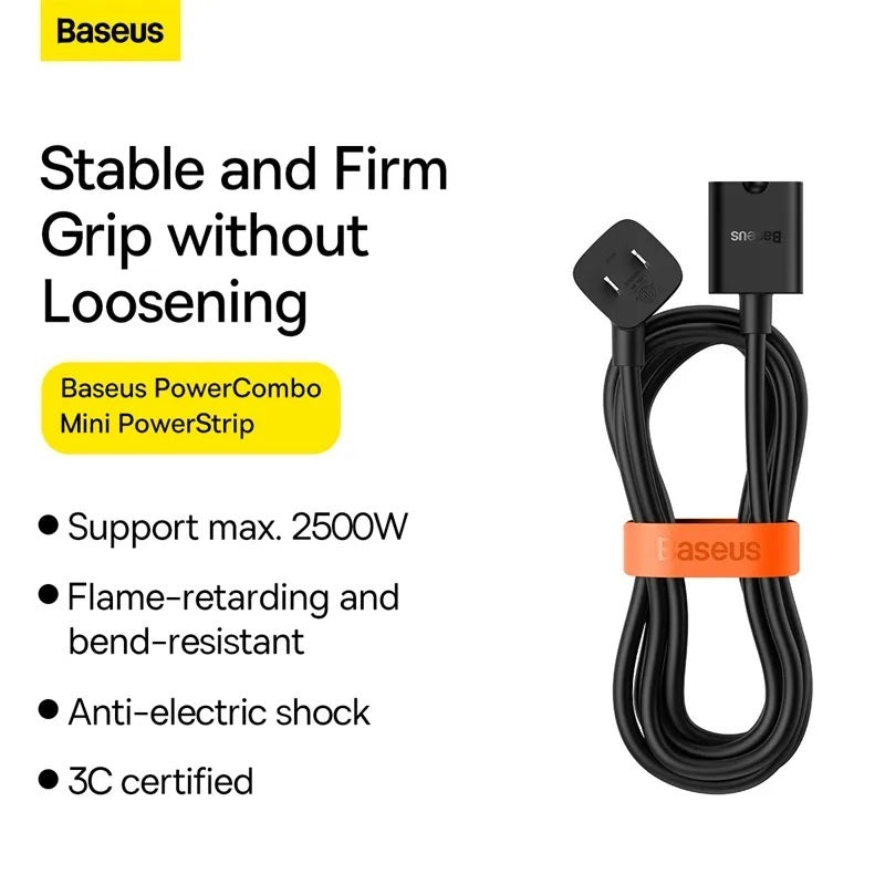 Baseus PowerCombo Mini Power-Strip 1AC with 1.0m Power Cord CN Support 2500W Max