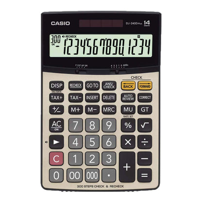 Original Casio DJ-240D Plus 300 Steps Check and Correct Premium Desktop Calculator with Metallic faceplate & Bigger Screen/Keys (14 Digit)