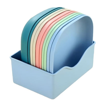 Square Plastic Dinner Plate Set (Set of 10 Pcs) Colorful Snacks/Breakfast Plate with Stand