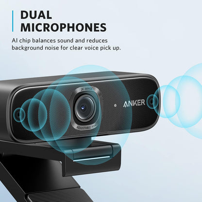 Anker PowerConf C302 Smart Full HD Webcam, AI-Powered Framing & Autofocus, 2K Webcam with Noise-Cancelling Microphones