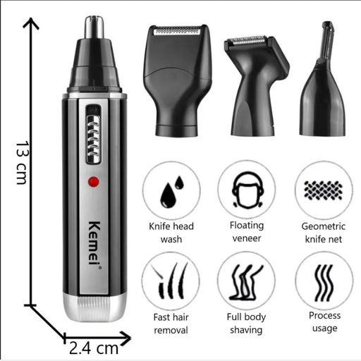 Kemei 4-in-1 Professional Grooming Kit, USB Rechargeable Nose & Ear Hair Trimmer, Beard and Eyebrow
