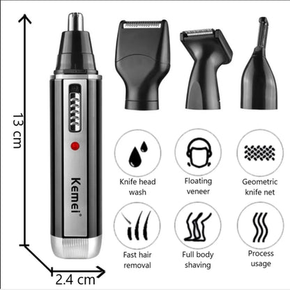 Kemei 4-in-1 Professional Grooming Kit, USB Rechargeable Nose & Ear Hair Trimmer, Beard and Eyebrow