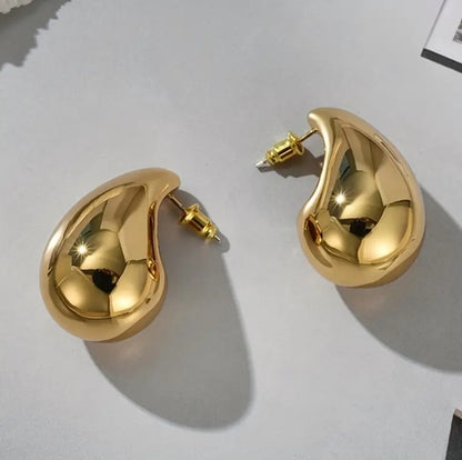 18K Gold-Plated Glossy Water Drop Stud Earrings – Chunky, Simple & Elegant Women’s Jewelry