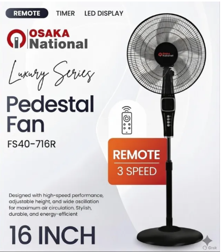 Remote Stand Fan Fan 16 Inch 5 Blade 12 Months Warranty