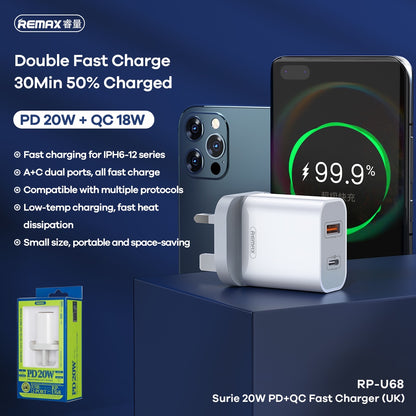 Remax RP-U68 Speed Core Series 20W PD+QC Fast Charge Travel Adapter