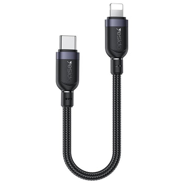Yesido CA187 27W Type-C to 8 Pin Aluminum Alloy Data Cable, 0.3m (Black)