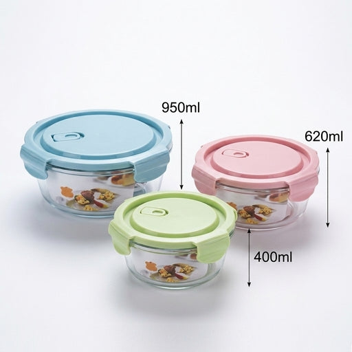 Borosilicate Glass Food Storage Bowl Airtight & Leak-Proof- ( ROUND) Microwave Safe Glass Containers