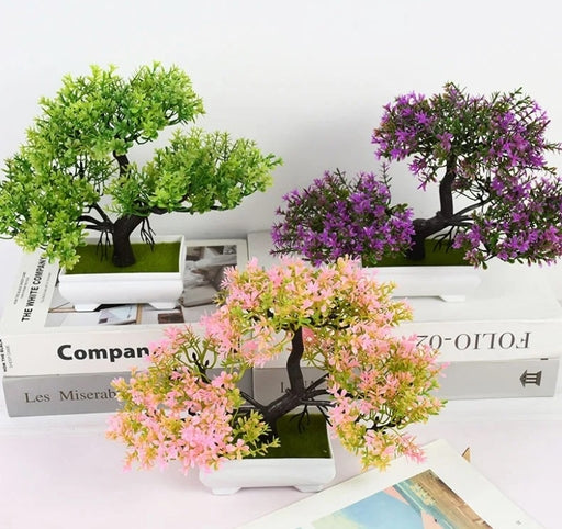 Artificial Bonsai Plant with Pot – Small Potted Tree & Flowers for Home, Office, Table, Room & Garde