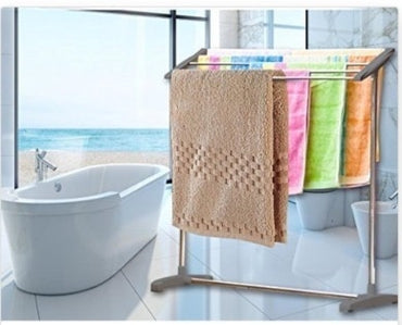 Foldable and Movable Mobile Towel Rack, Stainless Steel Cloth Stand with Wheels, Adjustable