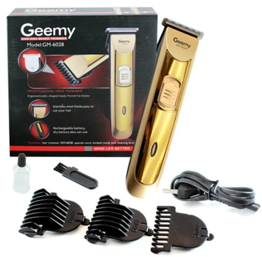 Geemy GM-6028 Hair & Beard Trimmer – Rechargeable with Stainless-Steel Blades for Precise Trimming.