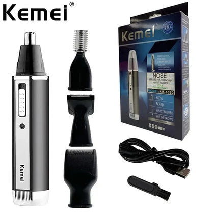 Kemei 4-in-1 Professional Grooming Kit, USB Rechargeable Nose & Ear Hair Trimmer, Beard and Eyebrow