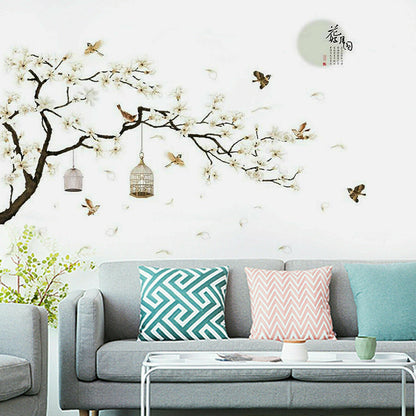 White Cherry Blossom Tree Lotus Flower Butterfly Fairy Girl Flower Border Wall Decoration Sticker TV Frame Sticker Kitchen Living Room Decoration Star Room Deco Wall Stickers Stars Tree Wedding Nursery Decorative