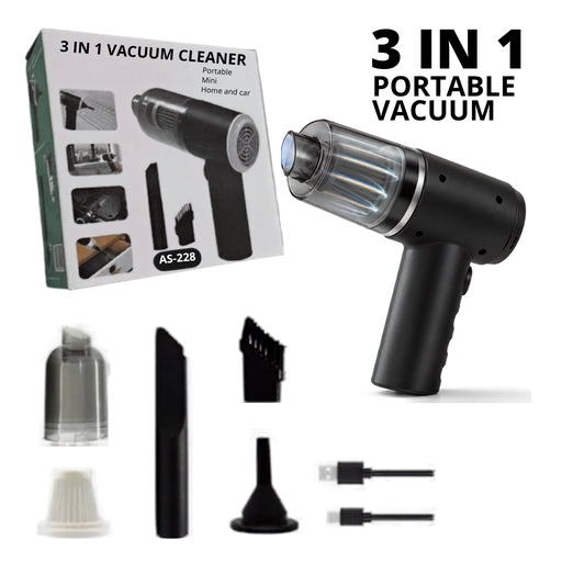 3-In-1 Car & Home Vacuum Cleaner | Portable Rechargeable Cleaner