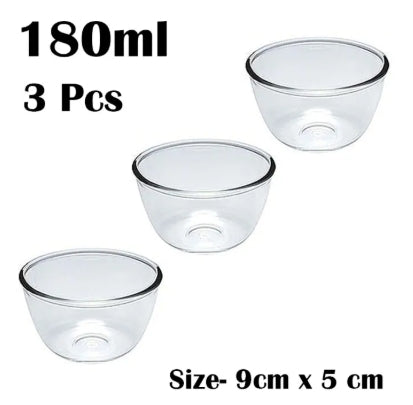 Classic Transparent Glass Bowl for Mixing /Serving-Sauce,Soup, Snacks, Fruits (3 Sizes- 405Ml,180ml)