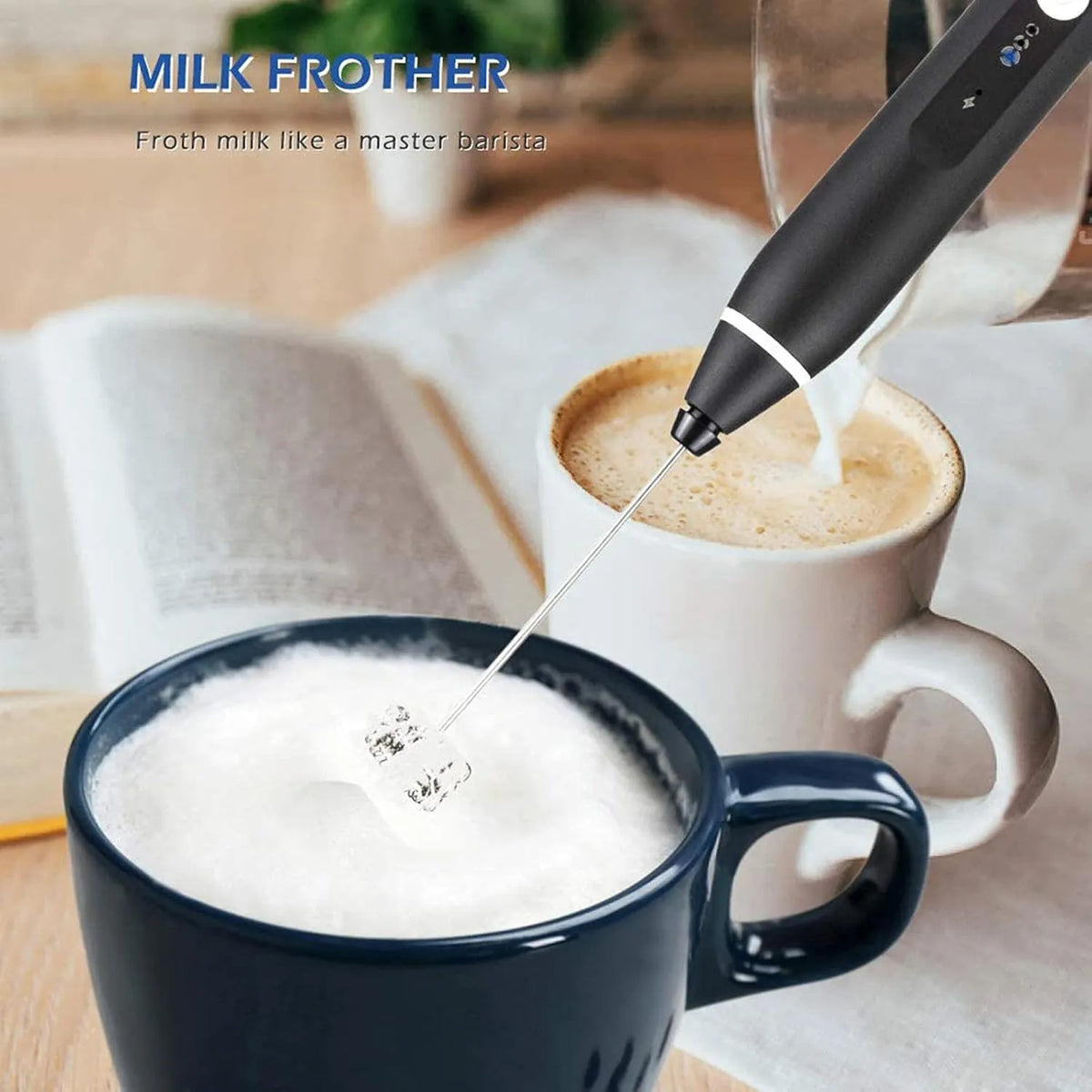 2-In-1 Handheld Milk Frother | USB Rechargeable Electric Mini Whisk & 3-Speed Foam Maker