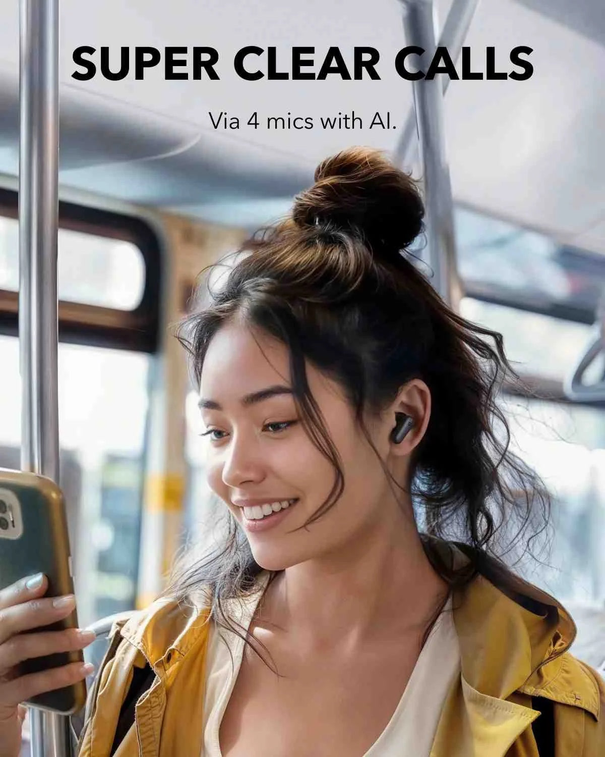 Anker Soundcore R50i NC Noise Cancelling Earbuds, Strong and Smart ANC , Powerful Bass, Up to 45H Playtime, 2-in-1 Case and Phone Stand, IP54, Wireless Earbuds, Bluetooth 5.4, App Control