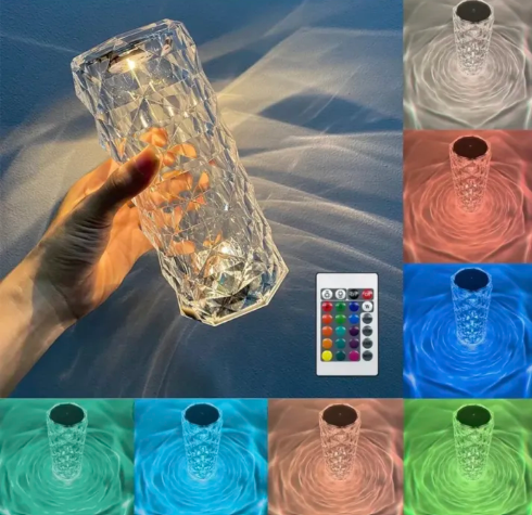 16-Color LED Crystal Rose Table Lamp | USB Touch & Remote Control Diamond Atmosphere Night Light