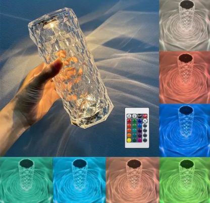 16-Color LED Crystal Rose Table Lamp | USB Touch & Remote Control Diamond Atmosphere Night Light