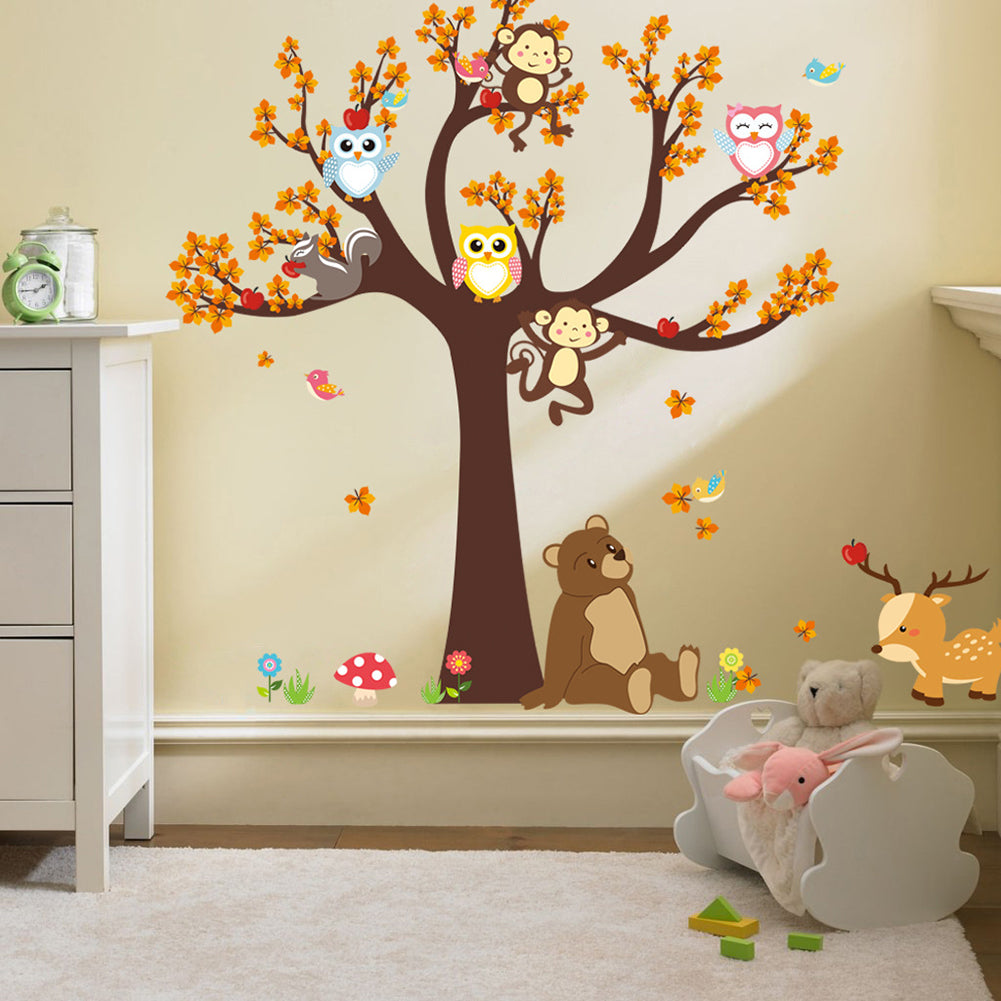 Animal Tree Cartoon Giraffe Animals Theme Wall Art Decal Sticker Decoration for Living Room Nursery Baby Girl Boy Kid Children's Room Bedroom Decoration