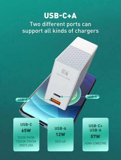 LDNIO A2620C Universal 65W Fast Charging Type-C Notebook Wall Charger Laptop Adapter With Free 1M Type-C Cable