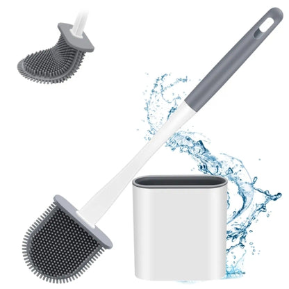 Silicone Toilet Brush Toilet Cleaner Brush with Holder,Floor-Standing and Wall-Mounted Without Drill