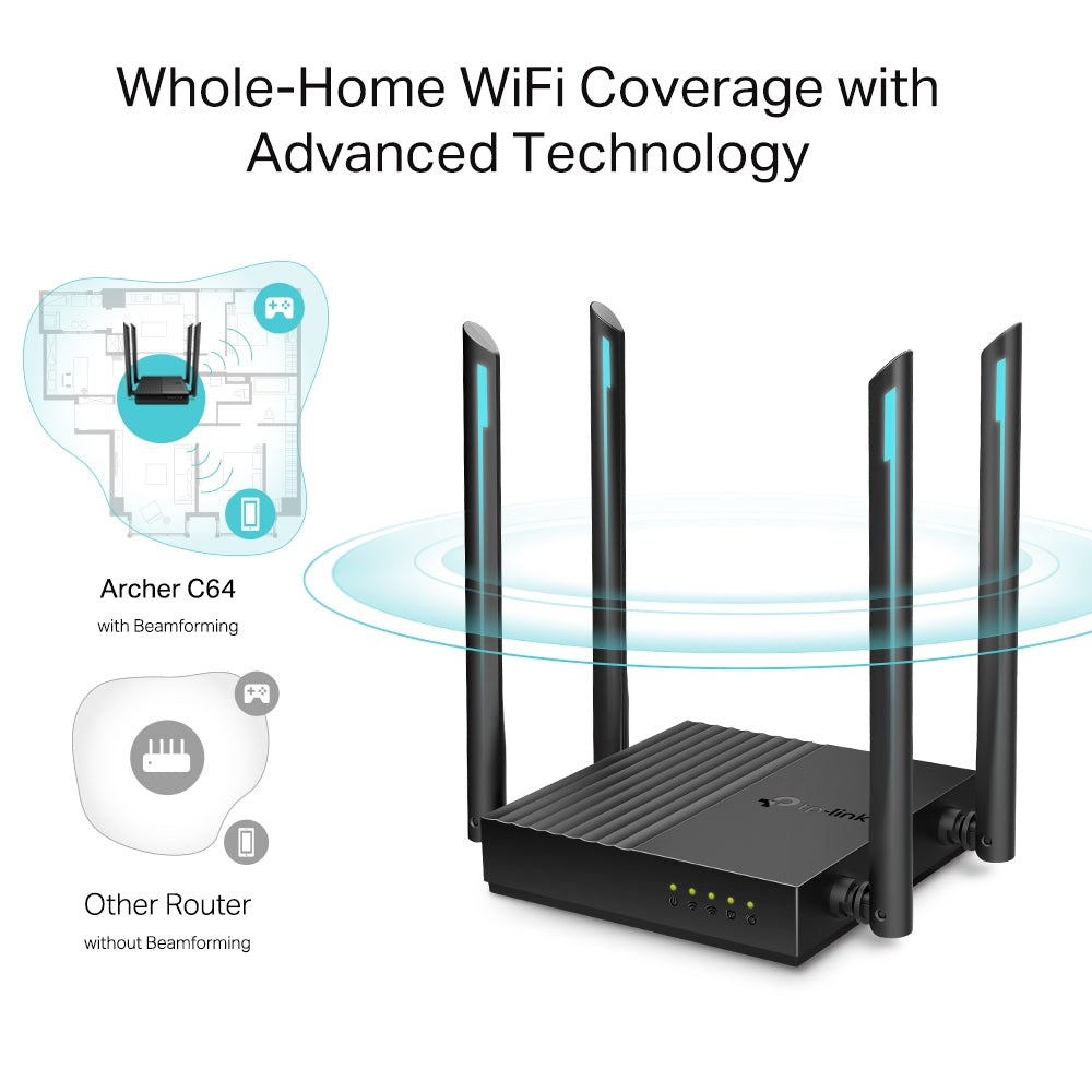 TPLink Archer C64 AC1200 Wireless MU-MIMO WiFi Router