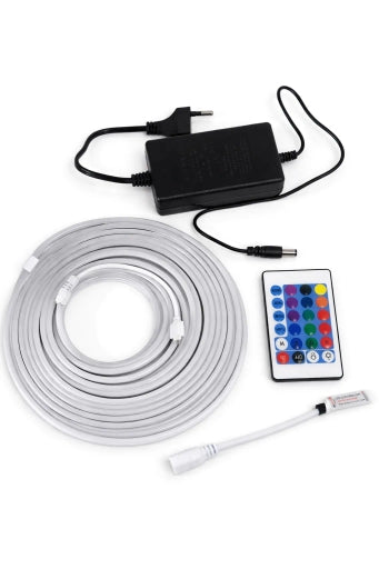 Neon RGB Led Strip Light with Adapter and Remote - 5M