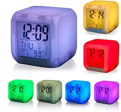 Digital Clock Alarm LED Color Changing Night Glow Table Home Decor Gift SMT
