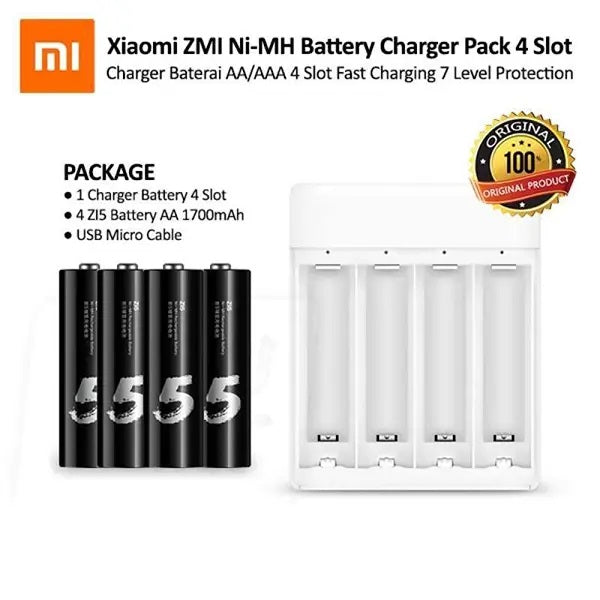 Xiaomi ZMI ZI5/ZI7 AA/AAA Ni-MH Battery Charger with 4 AA Rechargeable Batteries