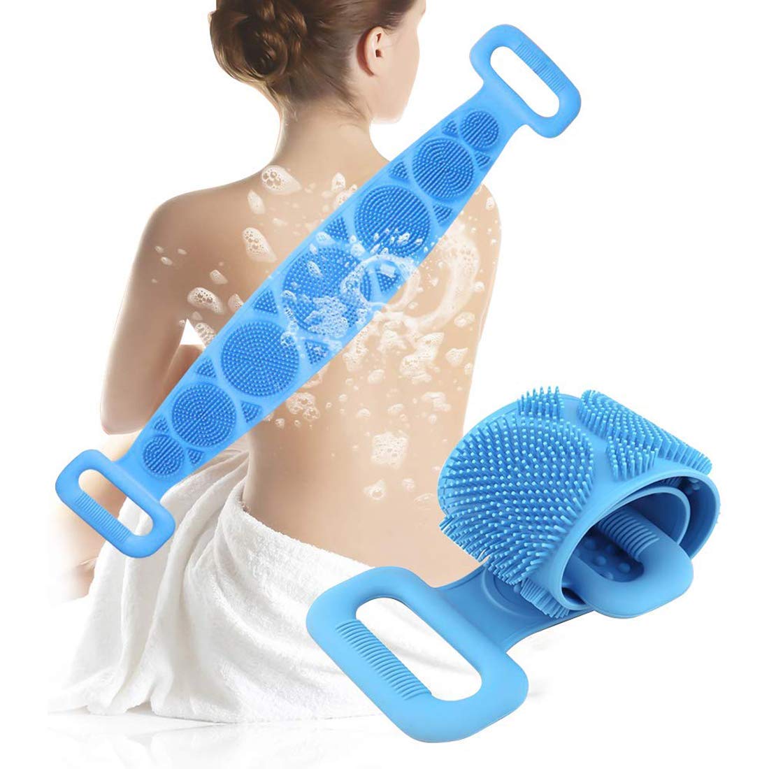 Silicone Back Scrubber Bath Shower Silicone Body Massage Brush Silicone Bath Towel Exfoliating Body Brush Belt Cleaning Shower Strap / Double-Sided Washing Towel Scrubber