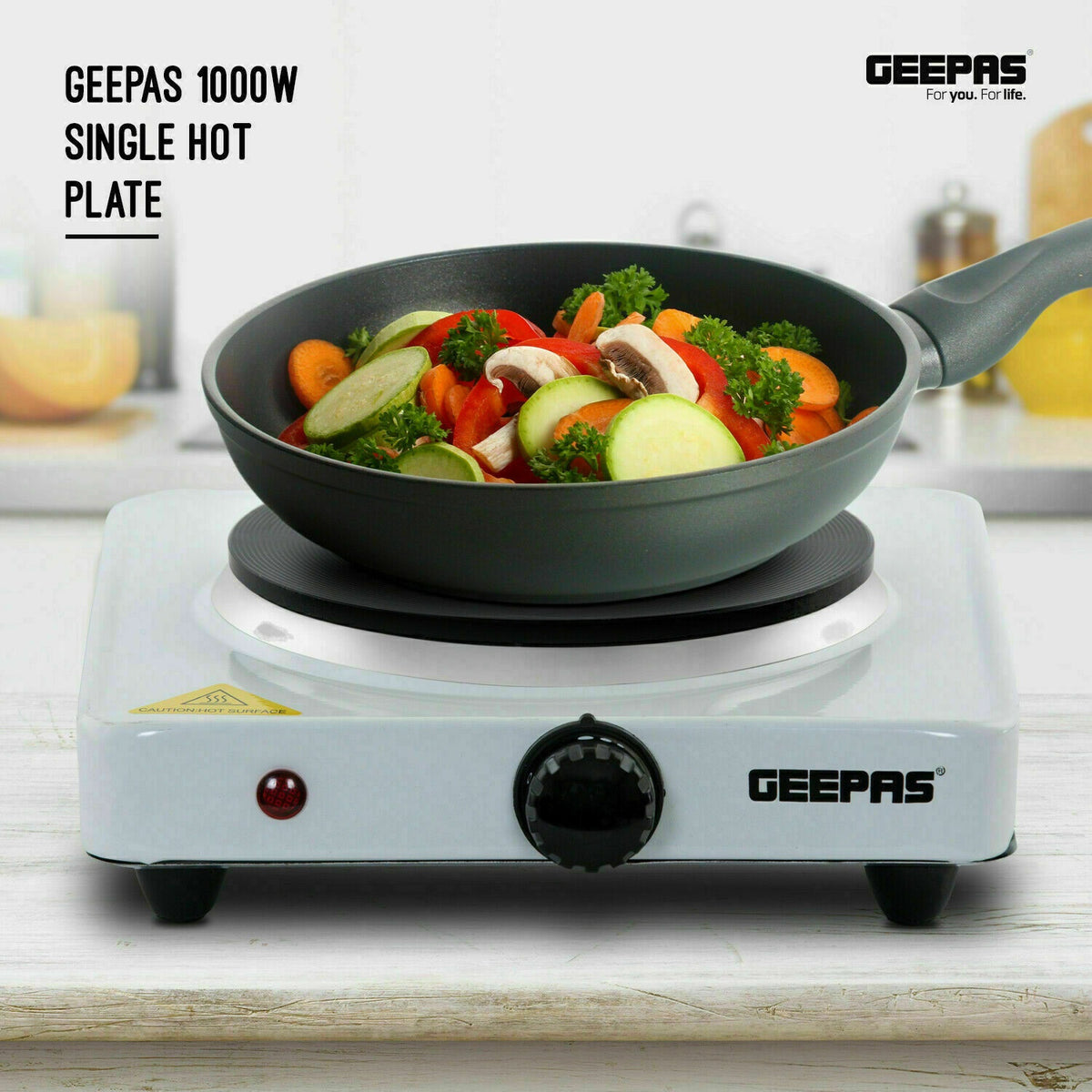 Geepas 1000W Single Hot Plate - Flexible & Precise Table Top Cooking - GHP32013