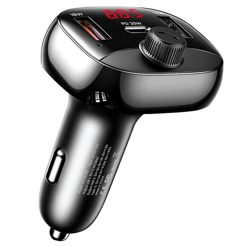 USAMS CC143 C25 50W Dual USB + Type-C 3 Ports Digital Display Wireless FM Car Charger