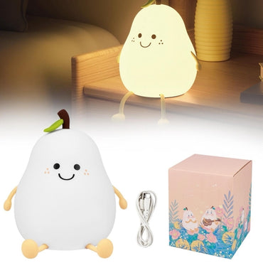 Cute Smiling Pear-Shaped LED Night Light - Touch Control, USB Rechargeable, Adjustable Brightness