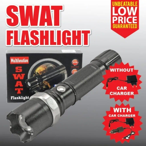 SWAT Flashlight Rechargeable 3.7V LED Heavy Duty Torch Ideal for Tactical and Outdoor Needs