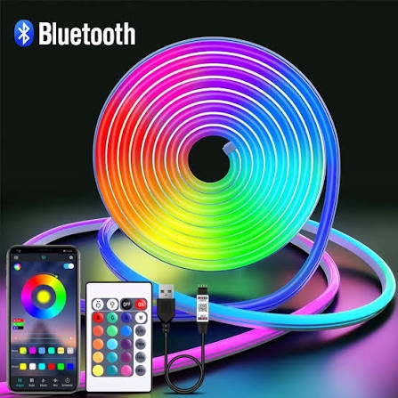 Neon RGB Led Strip Light with Adapter and Remote - 5M