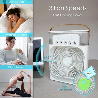 2-In-1 Portable Air Cooler Fan & Humidifier | 5-Spray Mist, 7-Color LED & 3 Speeds