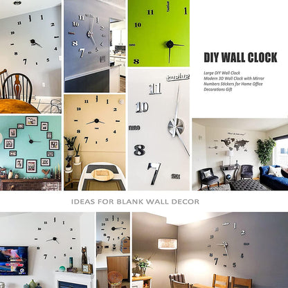 DIY 3D Wall Clock: Acrylic Mirror Number & Word Sticker Fashion Design, Adjustable Big Sizes