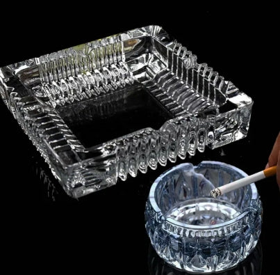 Crystal Ashtray, Transparent Classic Design, Home Ashtray & Outdoor -Large /Small (1Pc /2Pcs)