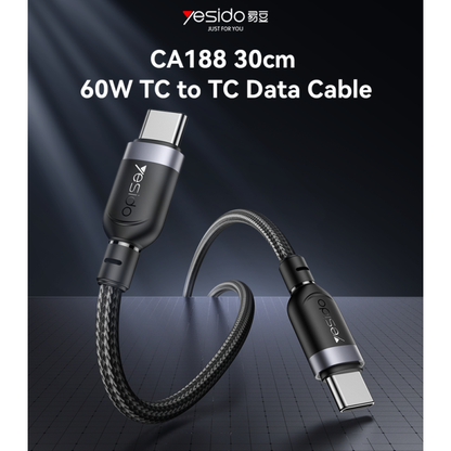 Yesido CA188 30CM Type-C To Type-C 60W Fast Charging Data Cable