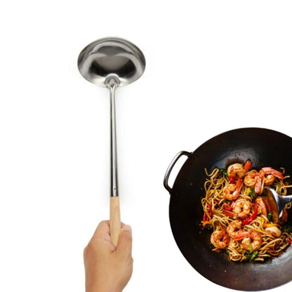 Stainless Steel Fried Rice Spoon with Wooden Handle Chinese Ladle, Wok Ladle