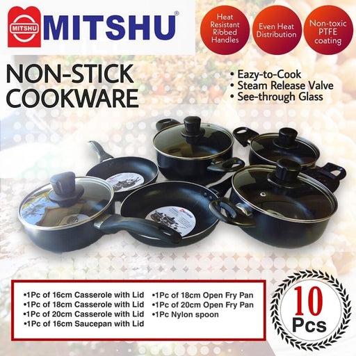 Mitshu 10-Piece Non-Stick Cookware Set â€“ Premium Kitchen Set for Healthy & Oil-Free Cooking