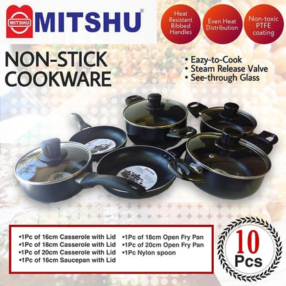 Mitshu 10-Piece Non-Stick Cookware Set â€“ Premium Kitchen Set for Healthy & Oil-Free Cooking