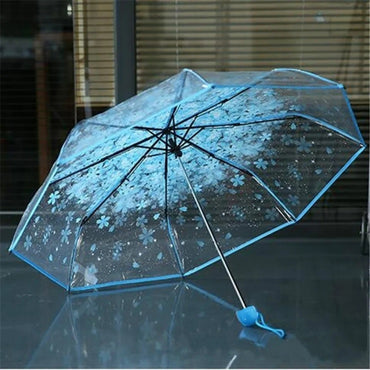 Transparent Flower Design Folding Women Fashion Umbrella