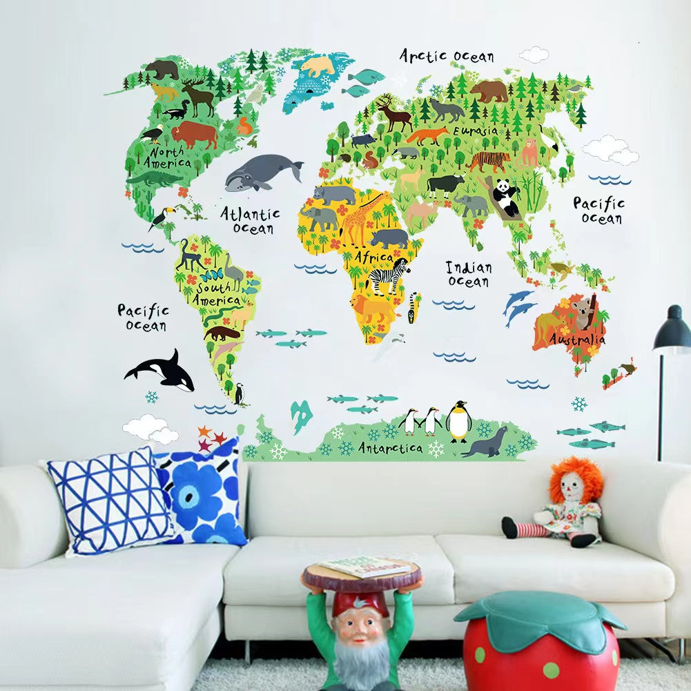 World Map Children Education Home Decoration animals tree bridge baby children cartoon bedroom room decor wall stickers removable kids nursery decal sticker Wall Decoration Stickers wall deco Mickey Balloon