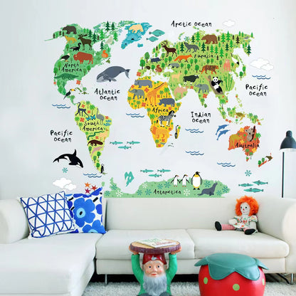 World Map Children Education Home Decoration animals tree bridge baby children cartoon bedroom room decor wall stickers removable kids nursery decal sticker Wall Decoration Stickers wall deco Mickey Balloon