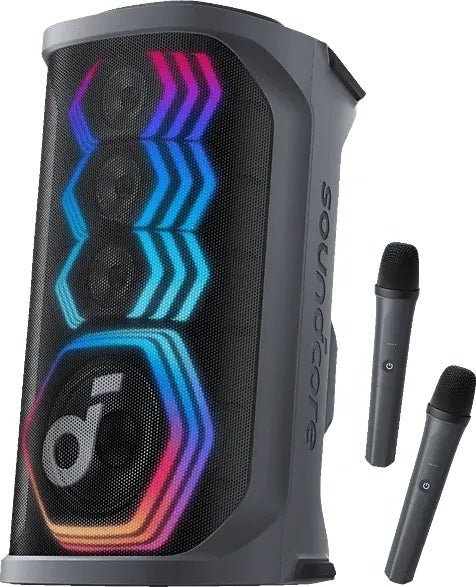 Anker Soundcore Rave 3S AI Party Speaker with 2 Wireless Microphones, 200W Sound, AI Vocal Removal, Reverb, Light Show, 12H P