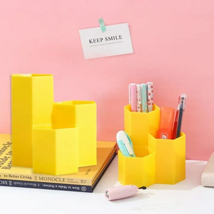 Large Capacity Desk Pen Holder Desktop Organizer Stand Case Yellow